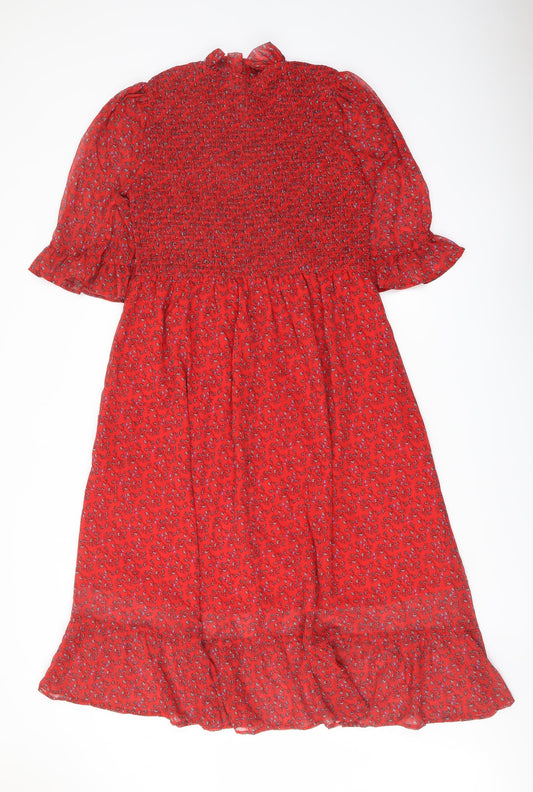 Finery Womens Red Floral Polyester A-Line Size 16 Mock Neck Pullover