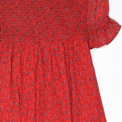 Finery Womens Red Floral Polyester A-Line Size 16 Mock Neck Pullover