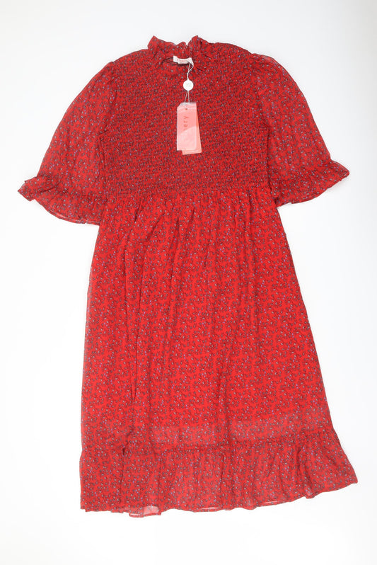 Finery Womens Red Floral Polyester A-Line Size 18 Mock Neck Pullover