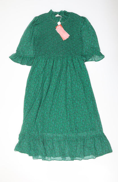 Finery Womens Green Floral Polyester A-Line Size 10 Mock Neck Pullover