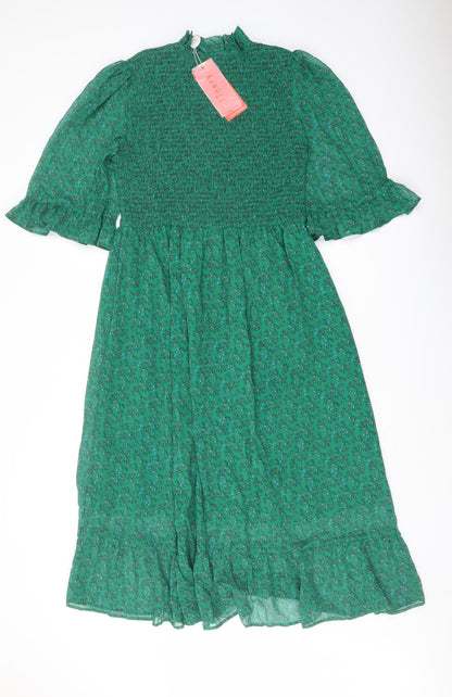 Finery Womens Green Floral Polyester A-Line Size 10 Mock Neck Pullover