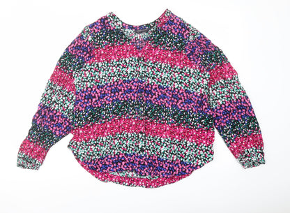 Marks and Spencer Womens Multicoloured Floral Polyester Basic Blouse Size 8 V-Neck