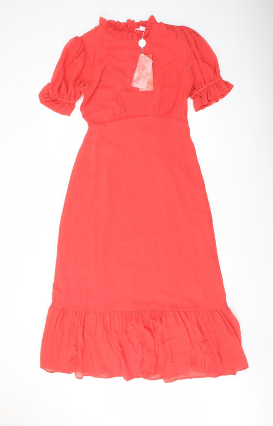 Finery Womens Red Polyester A-Line Size 10 Mock Neck Zip