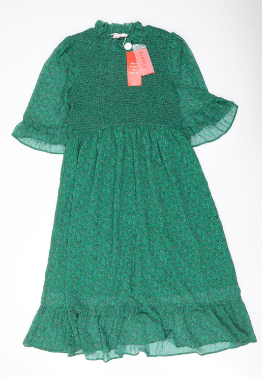 Finery Womens Green Floral Polyester A-Line Size 16 Mock Neck Pullover