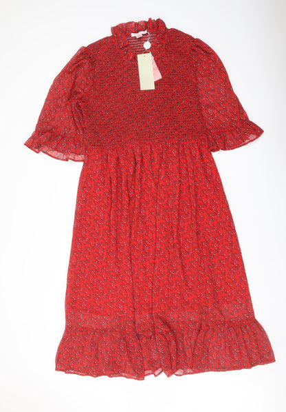 Finery Womens Red Floral Polyester A-Line Size 18 Mock Neck Pullover