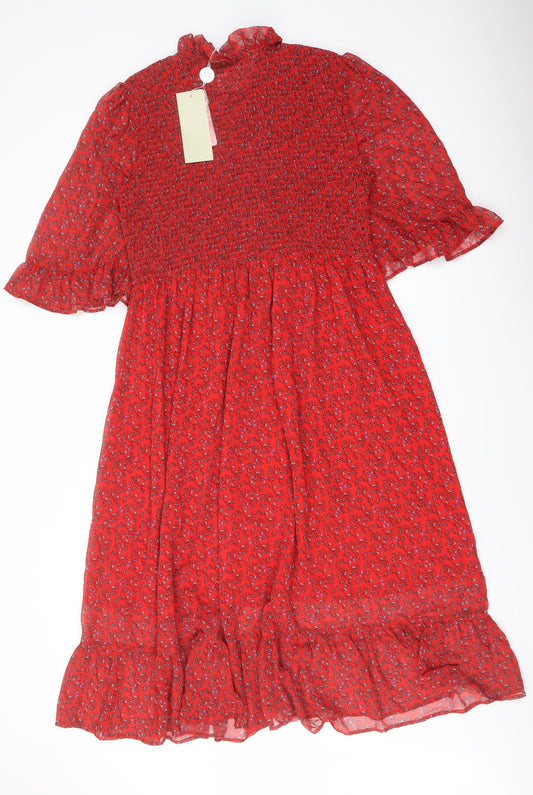 Finery Womens Red Floral Polyester A-Line Size 18 Mock Neck Pullover