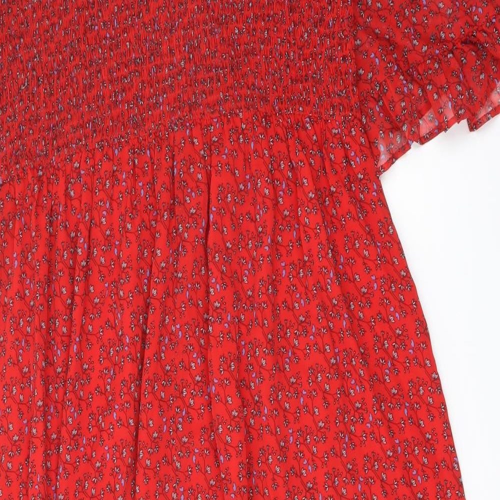 Finery Womens Red Floral Polyester A-Line Size 18 Mock Neck Pullover