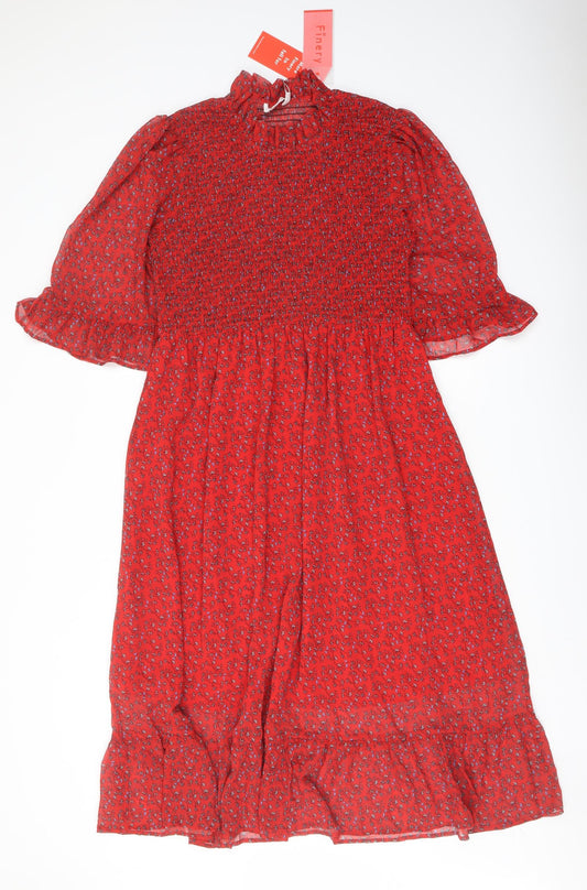 Finery Womens Red Floral Polyester A-Line Size 16 Mock Neck Pullover