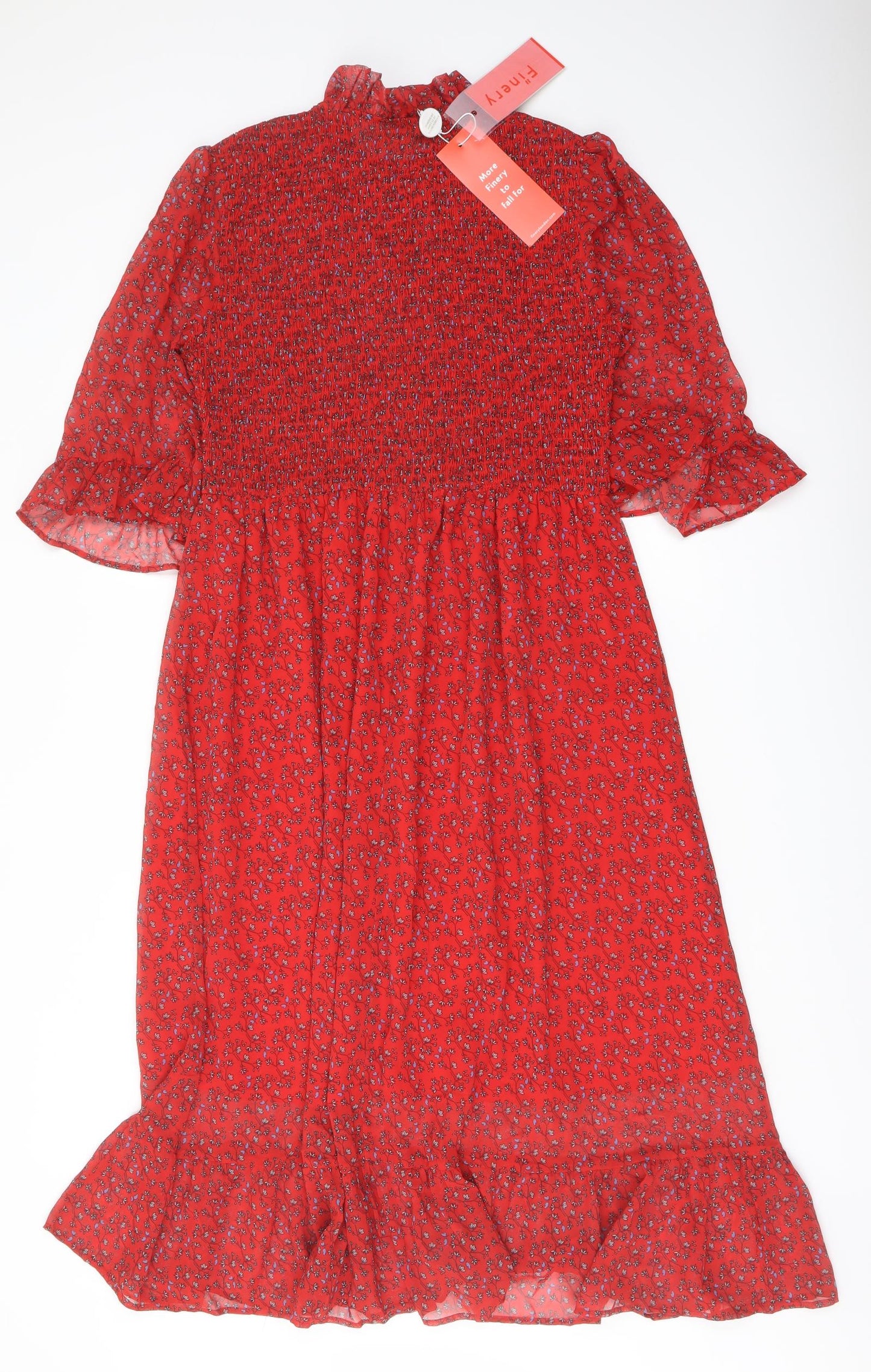 Finery Womens Red Floral Polyester A-Line Size 16 Mock Neck Pullover