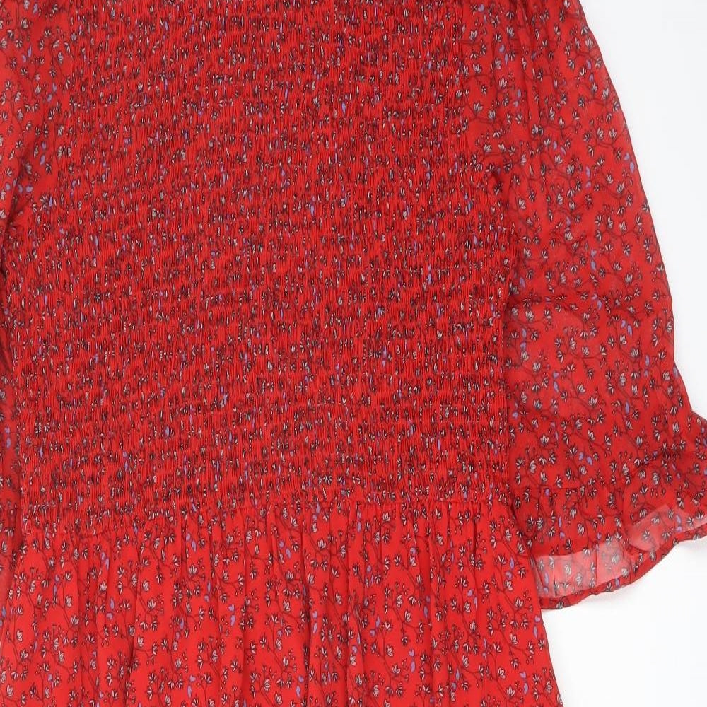 Finery Womens Red Floral Polyester A-Line Size 16 Mock Neck Pullover