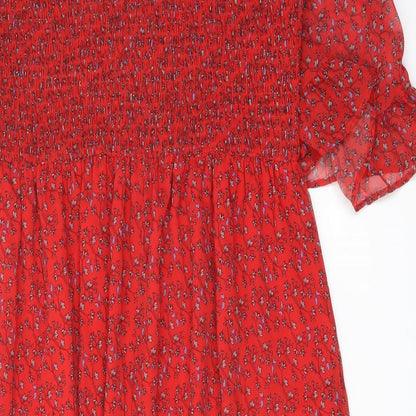 Finery Womens Red Floral Polyester A-Line Size 16 Mock Neck Pullover