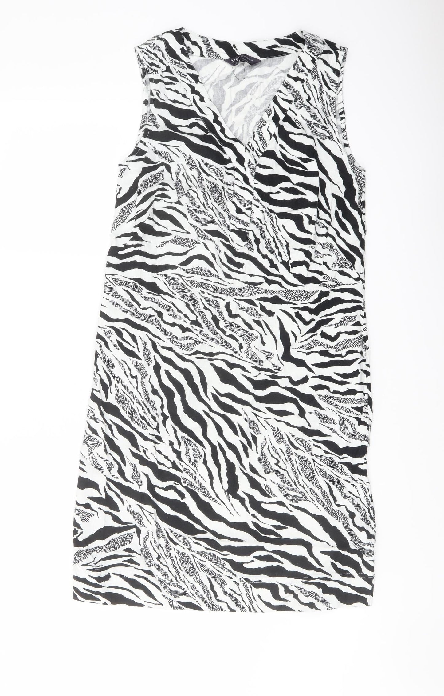 Marks and Spencer Womens White Animal Print Linen Trapeze & Swing Size 6 V-Neck Pullover