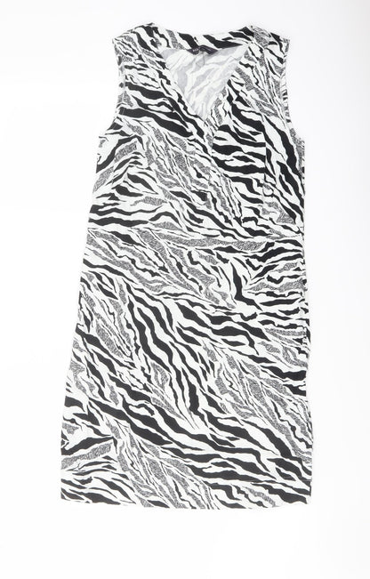 Marks and Spencer Womens White Animal Print Linen Trapeze & Swing Size 6 V-Neck Pullover