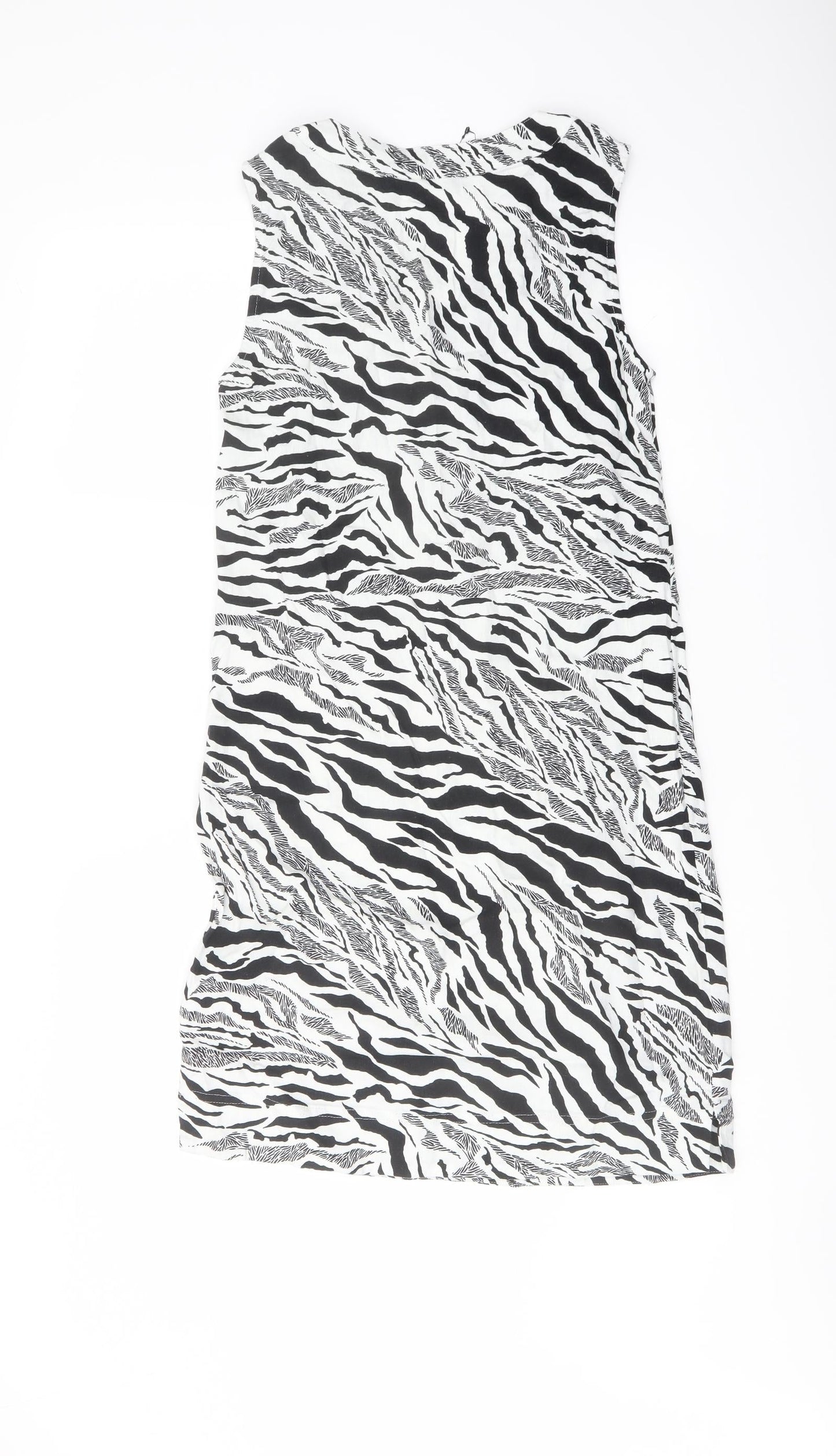 Marks and Spencer Womens White Animal Print Linen Trapeze & Swing Size 6 V-Neck Pullover