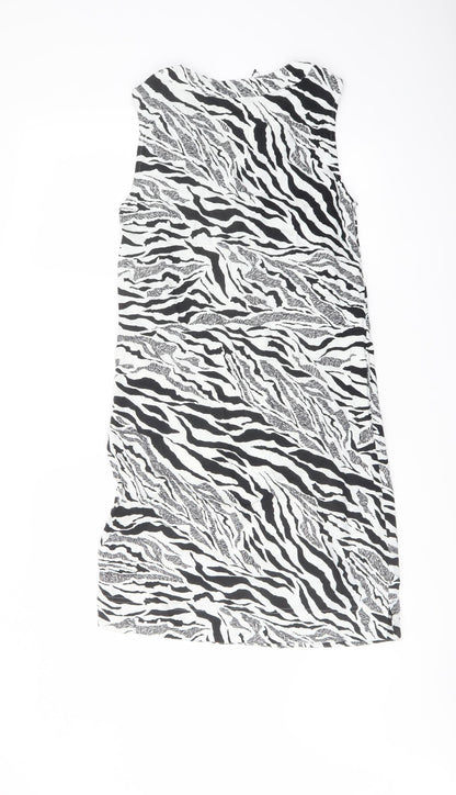 Marks and Spencer Womens White Animal Print Linen Trapeze & Swing Size 6 V-Neck Pullover