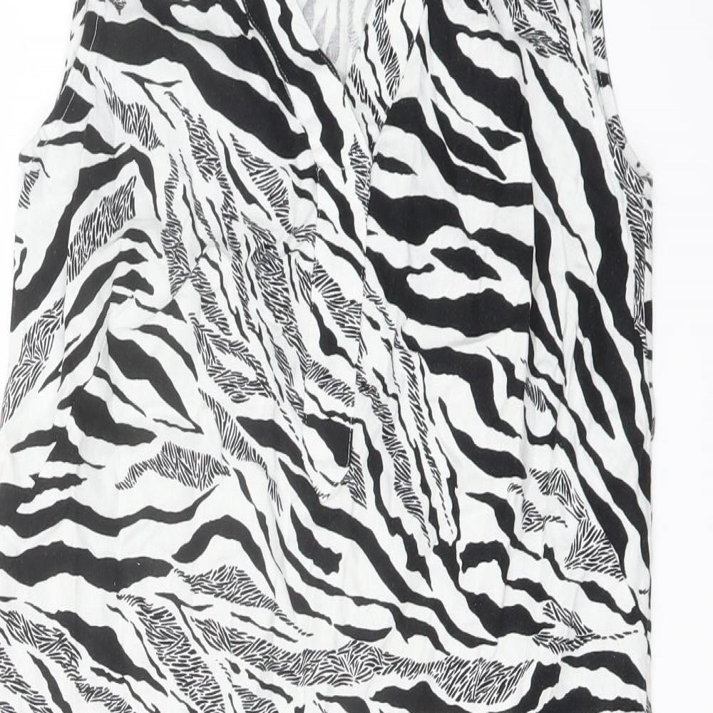 Marks and Spencer Womens White Animal Print Linen Trapeze & Swing Size 6 V-Neck Pullover