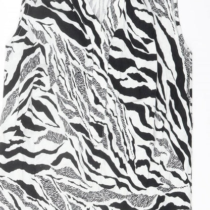 Marks and Spencer Womens White Animal Print Linen Trapeze & Swing Size 6 V-Neck Pullover
