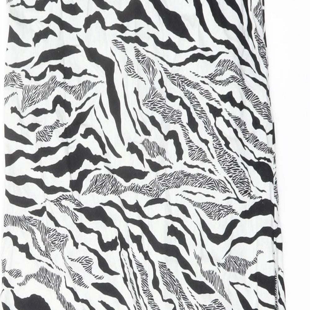 Marks and Spencer Womens White Animal Print Linen Trapeze & Swing Size 6 V-Neck Pullover