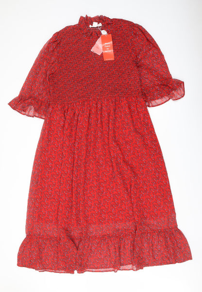 Finery Womens Red Floral Polyester A-Line Size 18 Mock Neck Pullover