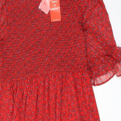 Finery Womens Red Floral Polyester A-Line Size 18 Mock Neck Pullover