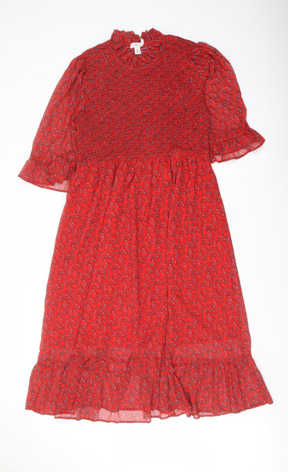 Finery Womens Red Floral Polyester A-Line Size 16 Mock Neck Pullover