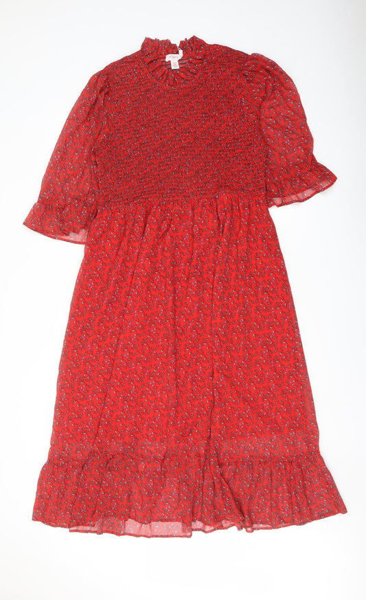 Finery Womens Red Floral Polyester A-Line Size 16 Mock Neck Pullover