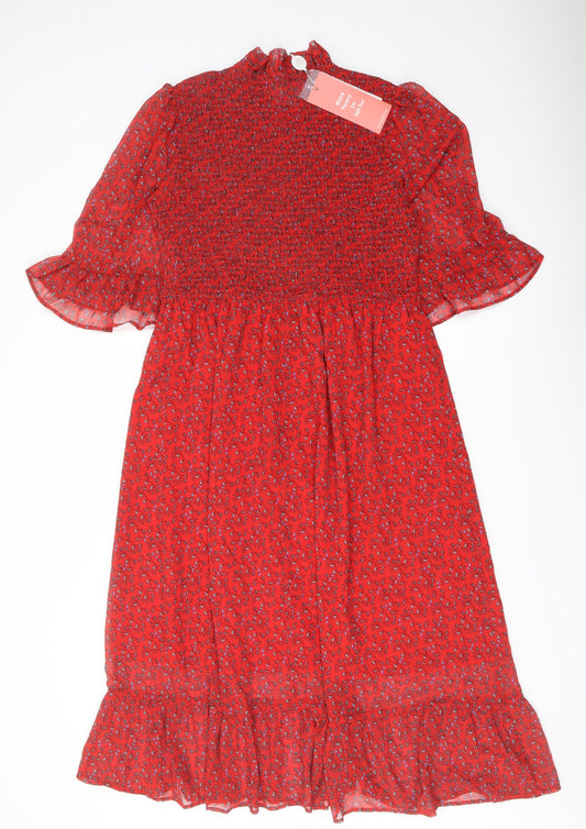 Finery Womens Red Floral Polyester A-Line Size 16 Mock Neck Pullover