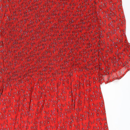 Finery Womens Red Floral Polyester A-Line Size 16 Mock Neck Pullover