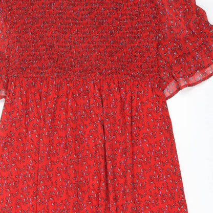 Finery Womens Red Floral Polyester A-Line Size 16 Mock Neck Pullover