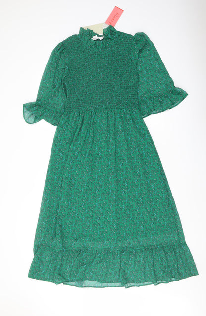 Finery Womens Green Floral Polyester A-Line Size 10 Mock Neck Pullover