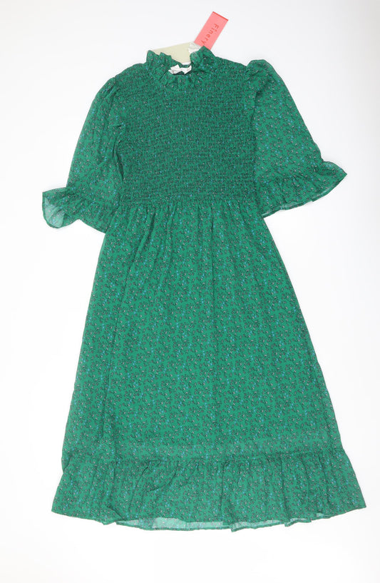 Finery Womens Green Floral Polyester A-Line Size 10 Mock Neck Pullover