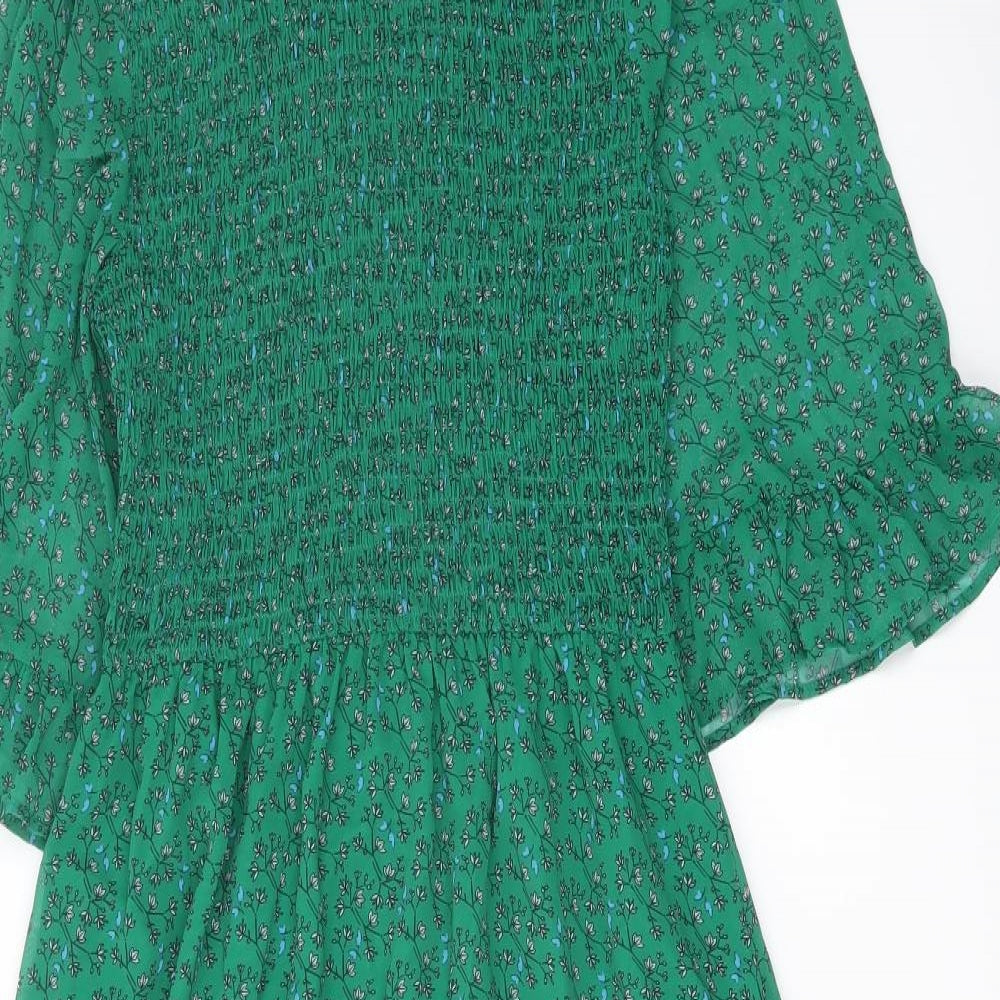 Finery Womens Green Floral Polyester A-Line Size 10 Mock Neck Pullover