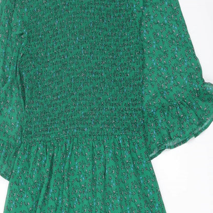Finery Womens Green Floral Polyester A-Line Size 10 Mock Neck Pullover