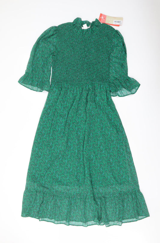 Finery Womens Green Floral Polyester A-Line Size 10 Mock Neck Pullover