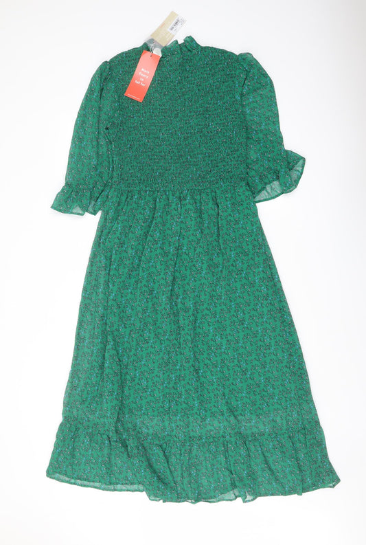 Finery Womens Green Floral Polyester A-Line Size 10 Mock Neck Pullover