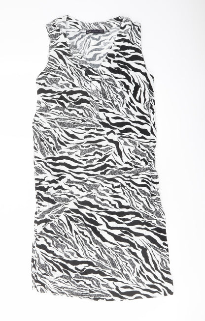 Marks and Spencer Womens White Animal Print Linen Trapeze & Swing Size 6 V-Neck Pullover