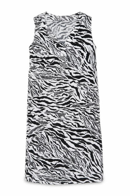 Marks and Spencer Womens White Animal Print Linen Trapeze & Swing Size 6 V-Neck Pullover