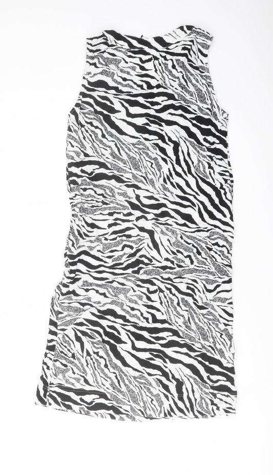 Marks and Spencer Womens White Animal Print Linen Trapeze & Swing Size 6 V-Neck Pullover