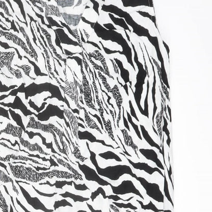 Marks and Spencer Womens White Animal Print Linen Trapeze & Swing Size 6 V-Neck Pullover
