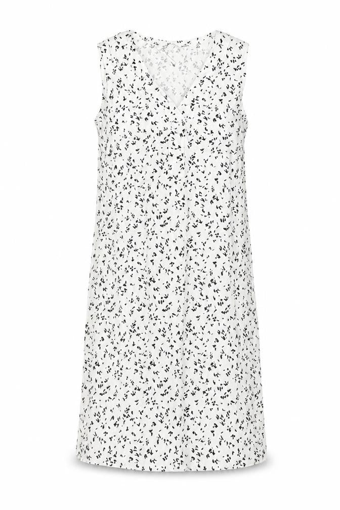 Marks and Spencer Womens White Geometric Linen Trapeze & Swing Size 8 V-Neck Pullover