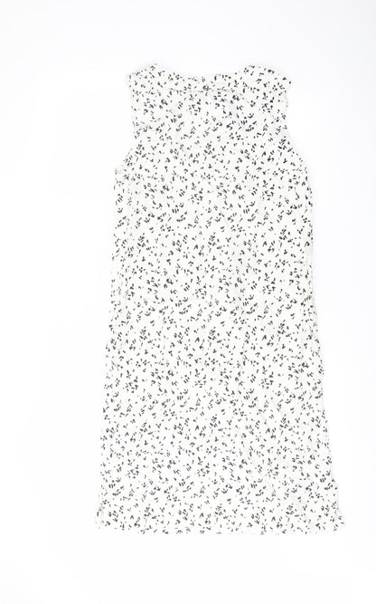 Marks and Spencer Womens White Geometric Linen Trapeze & Swing Size 8 V-Neck Pullover