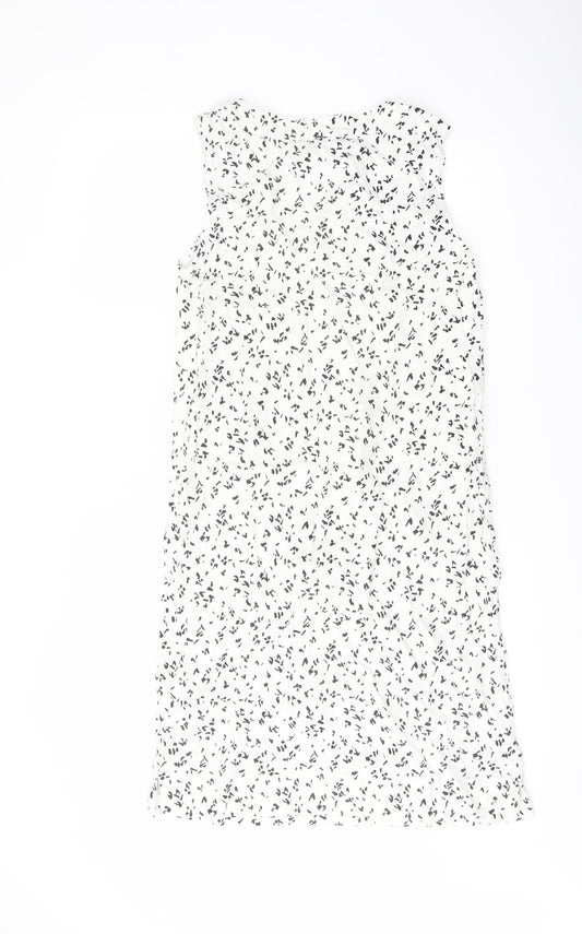 Marks and Spencer Womens White Geometric Linen Trapeze & Swing Size 8 V-Neck Pullover