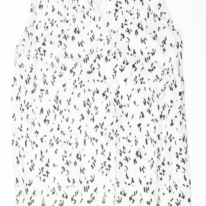 Marks and Spencer Womens White Geometric Linen Trapeze & Swing Size 8 V-Neck Pullover