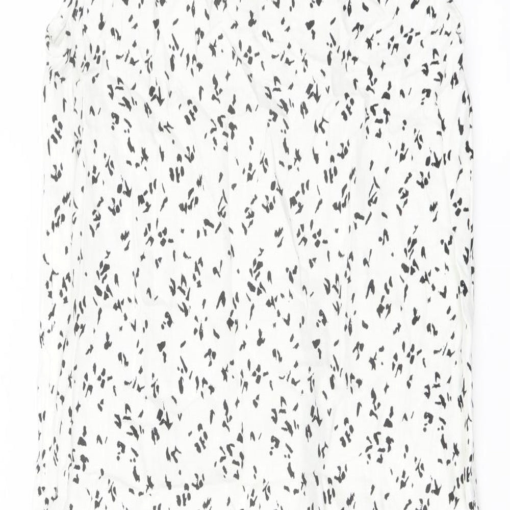 Marks and Spencer Womens White Geometric Linen Trapeze & Swing Size 8 V-Neck Pullover