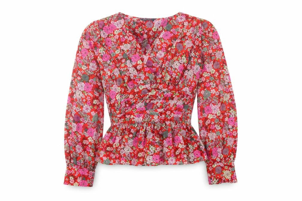 Marks and Spencer Womens Multicoloured Floral Polyester Basic Blouse Size 6 V-Neck