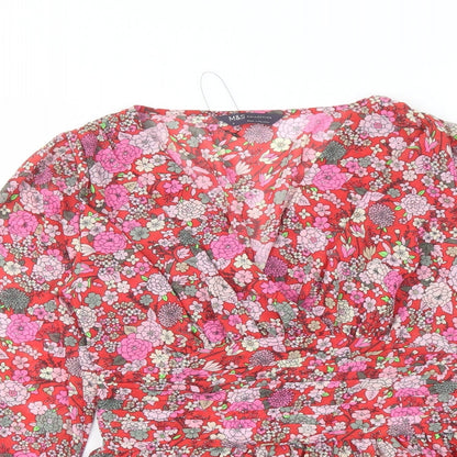 Marks and Spencer Womens Multicoloured Floral Polyester Basic Blouse Size 6 V-Neck