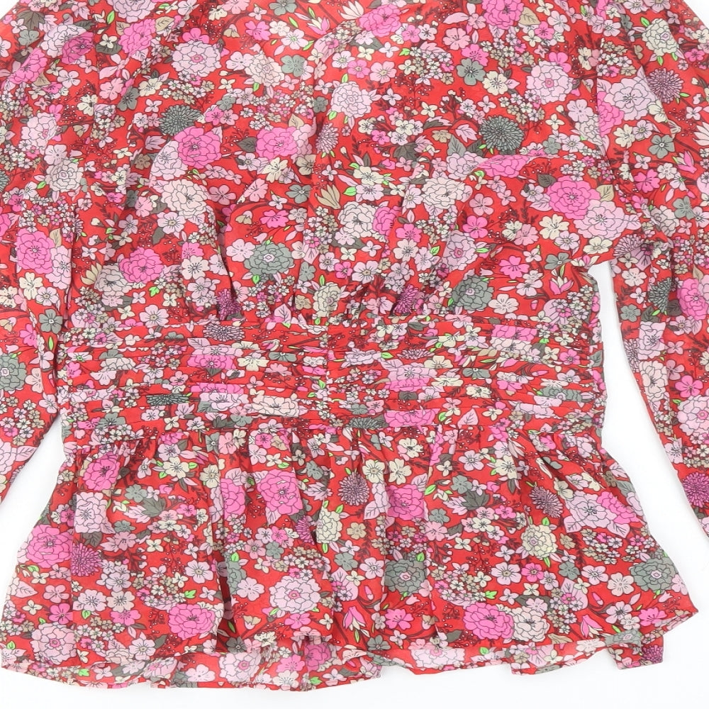 Marks and Spencer Womens Multicoloured Floral Polyester Basic Blouse Size 6 V-Neck