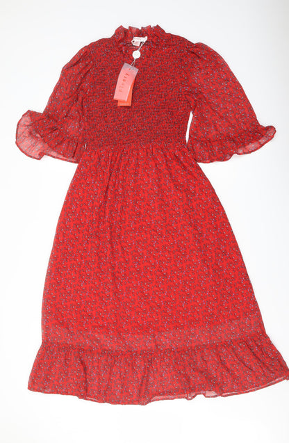 Finery Womens Red Floral Polyester A-Line Size 8 Mock Neck Pullover