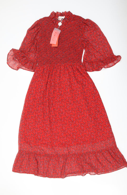 Finery Womens Red Floral Polyester A-Line Size 8 Mock Neck Pullover