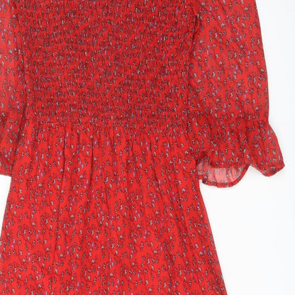 Finery Womens Red Floral Polyester A-Line Size 8 Mock Neck Pullover